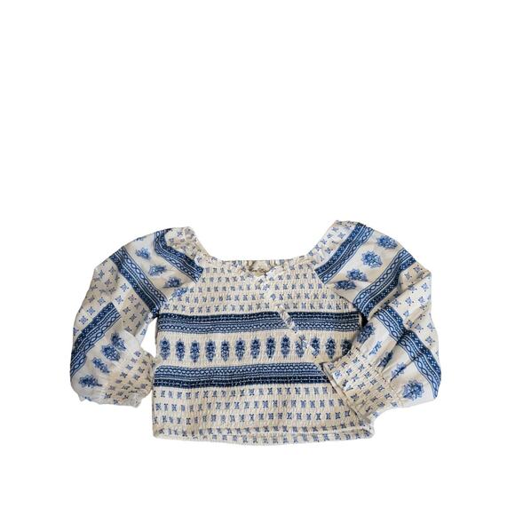 Rare Editions Big Girls Juniors White/Blue Off-Shoulder Boho Top Size 10 - Picture 1 of 7